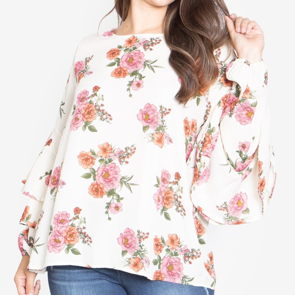 Brand New Pretty Rose Printed Long Sleeves Womens Plus Size Blouse -2XL